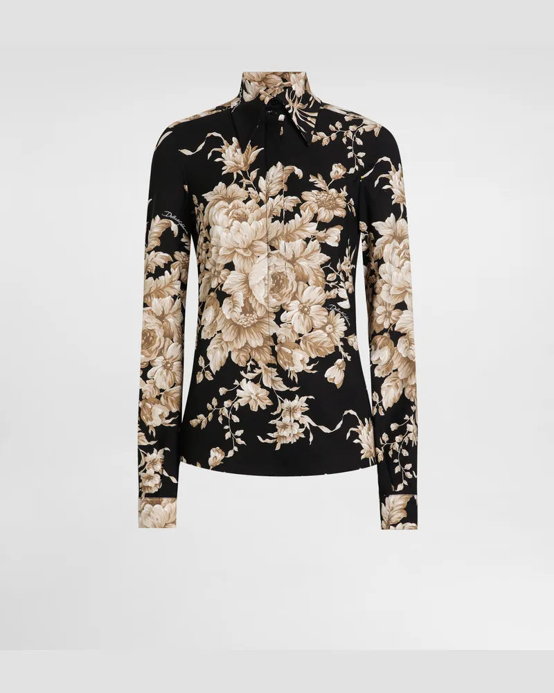 Dolce & Gabbana Bluse Aus Charmeuse Rosenprint - Frau Blusen Und Tops Drucken Drucken