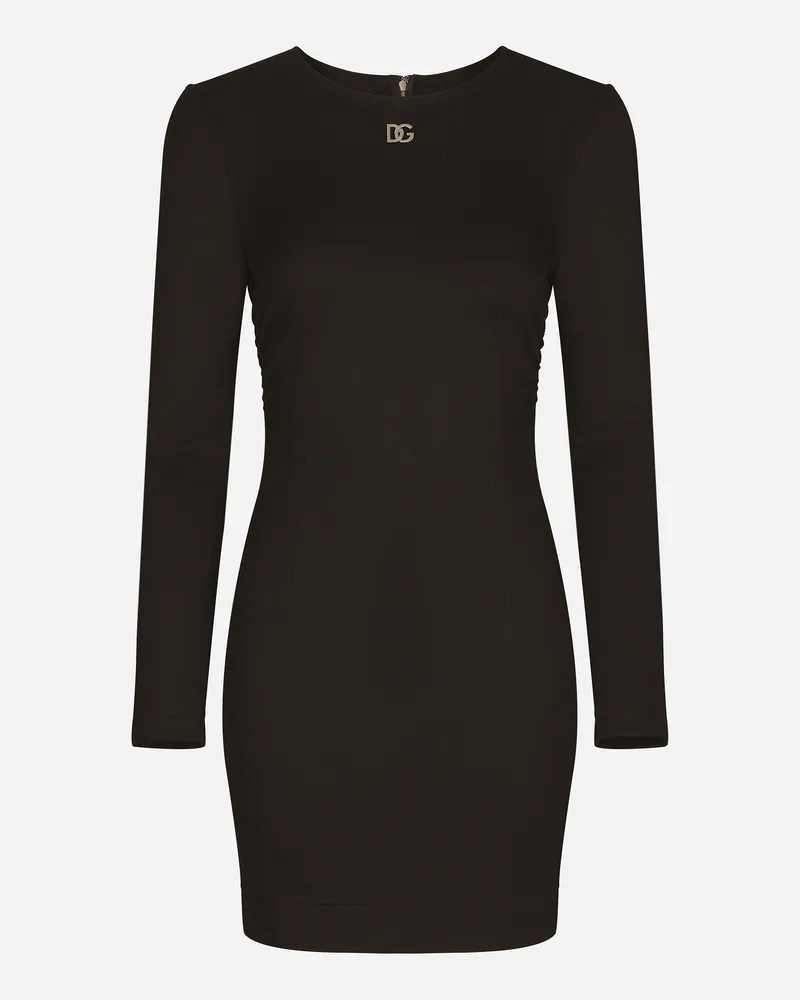 Dolce & Gabbana Minikleid Aus Milano-ripp Mit Dg-logo - Frau Kleider Schwarz Viskose Schwarz