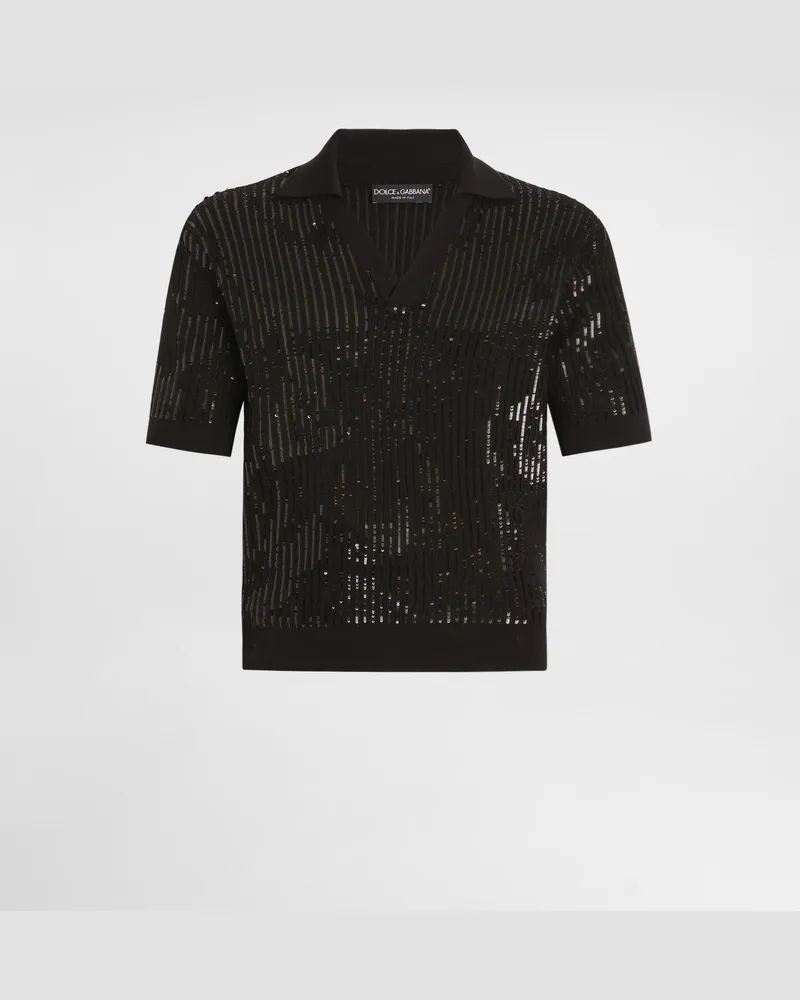 Dolce & Gabbana Wool And Silk Polo Shirt - Mann Strickwaren Schwarz Black