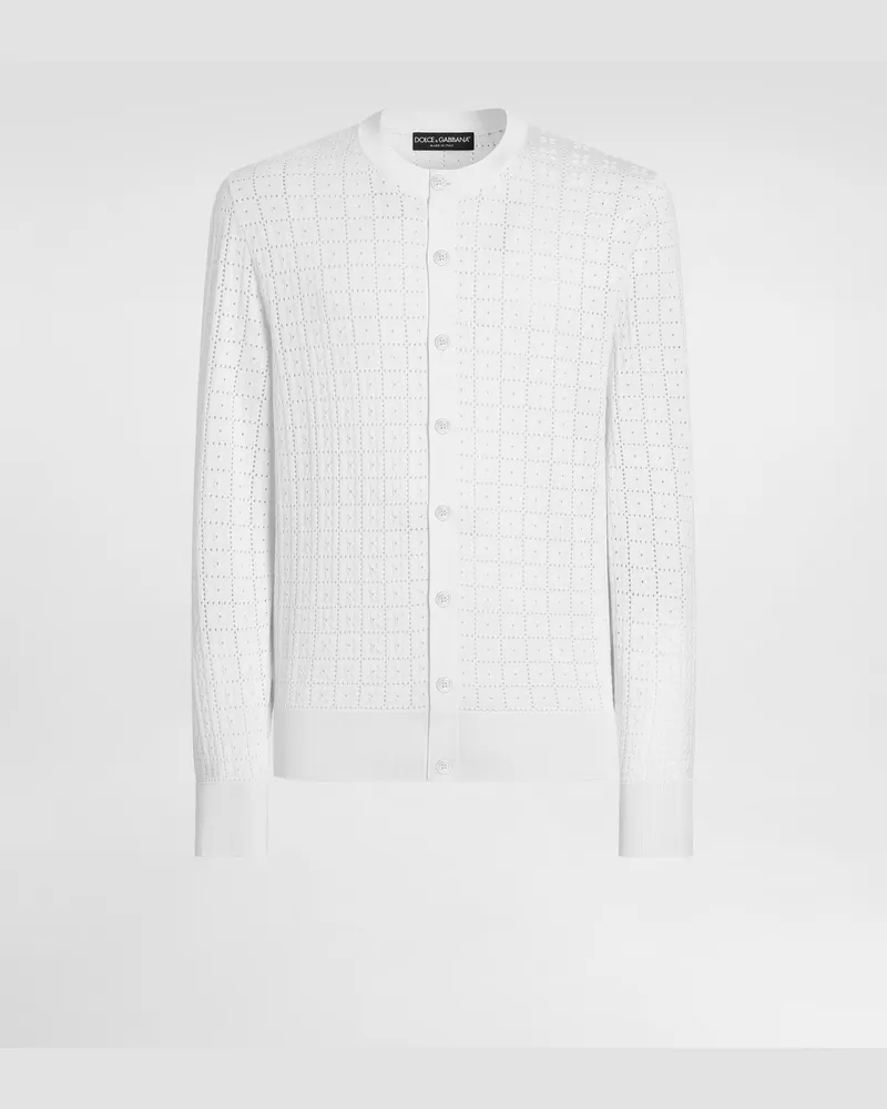 Dolce & Gabbana Cardigan Aus Seiden-broderie Anglaise Mit Logostickerei - Mann Strickwaren Wei White