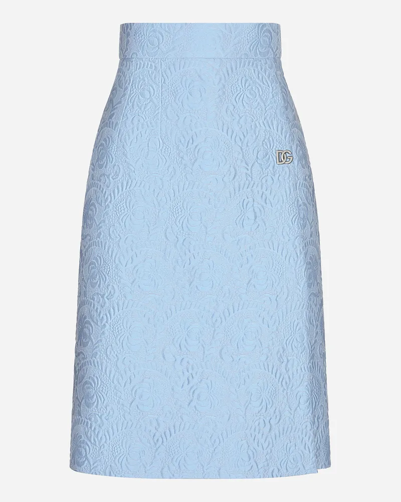 Dolce & Gabbana Midirock Aus Floralem Matelassé-jacquard Mit Dg-logo - Frau Röcke Azurblau Azurblau