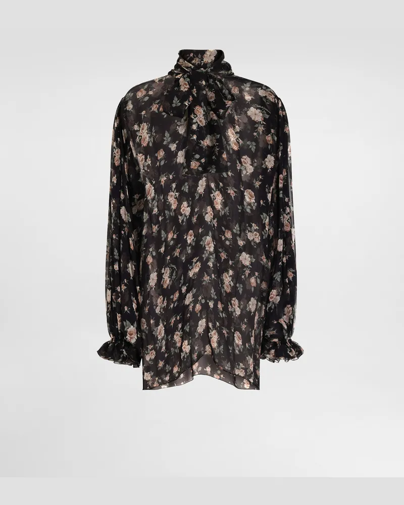 Dolce & Gabbana Oberteil Aus Chiffon Mit Vintage-rosen-print - Frau Blusen Und Tops Mehrfarbig Mehrfarbig