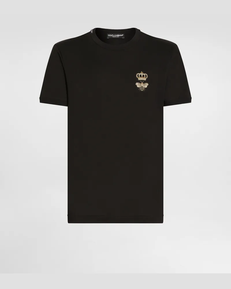 Dolce & Gabbana T-shirt Aus Baumwolle Mit Stickerei - Mann T-shirts Und Polos Schwarz Baumwolle Schwarz