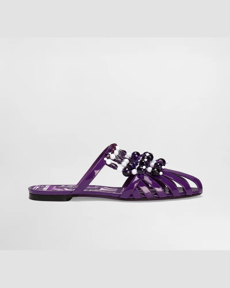 Dolce & Gabbana Patent Leather Sandal With Stones - Frau Pantoletten Und Mules Purple Purple