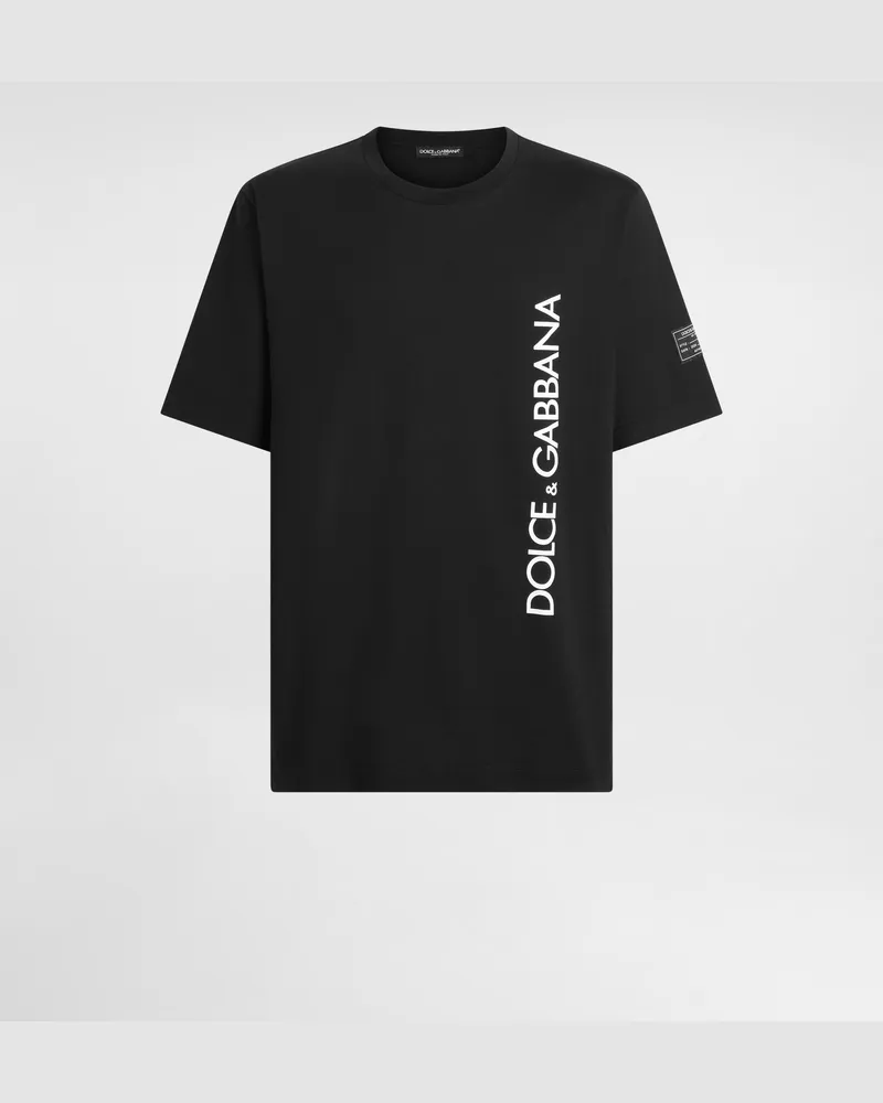 Dolce & Gabbana Kurzarm-t-shirt Mit Vertikalem Logoprint - Mann T-shirts Und Polos Schwarz Schwarz