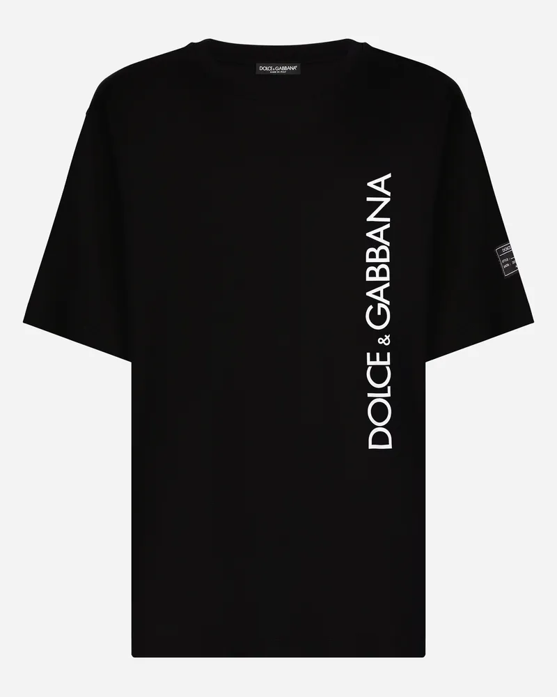 Dolce & Gabbana Kurzarm-t-shirt Mit Vertikalem Logoprint - Mann T-shirts Und Polos Schwarz Schwarz