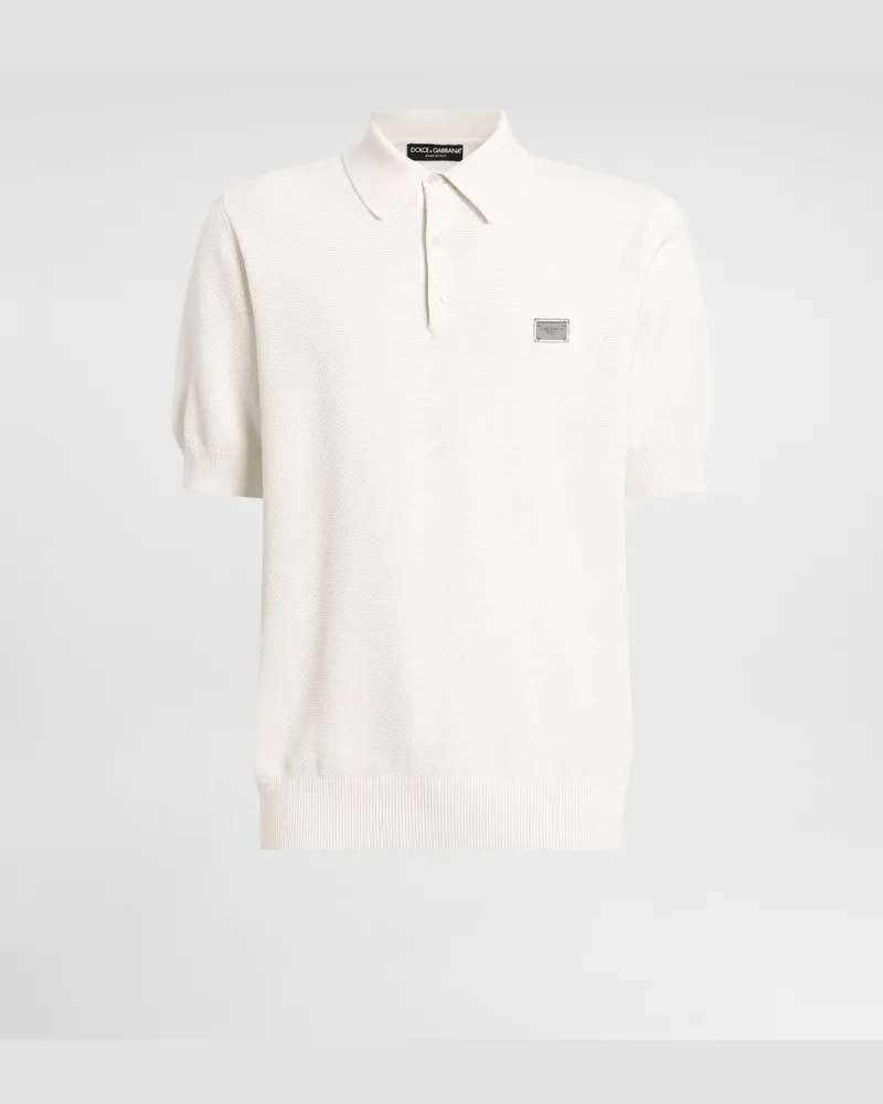 Dolce & Gabbana Poloshirt Aus Baumwolle Mit Logoplakette - Mann Strickwaren Wei Weiss