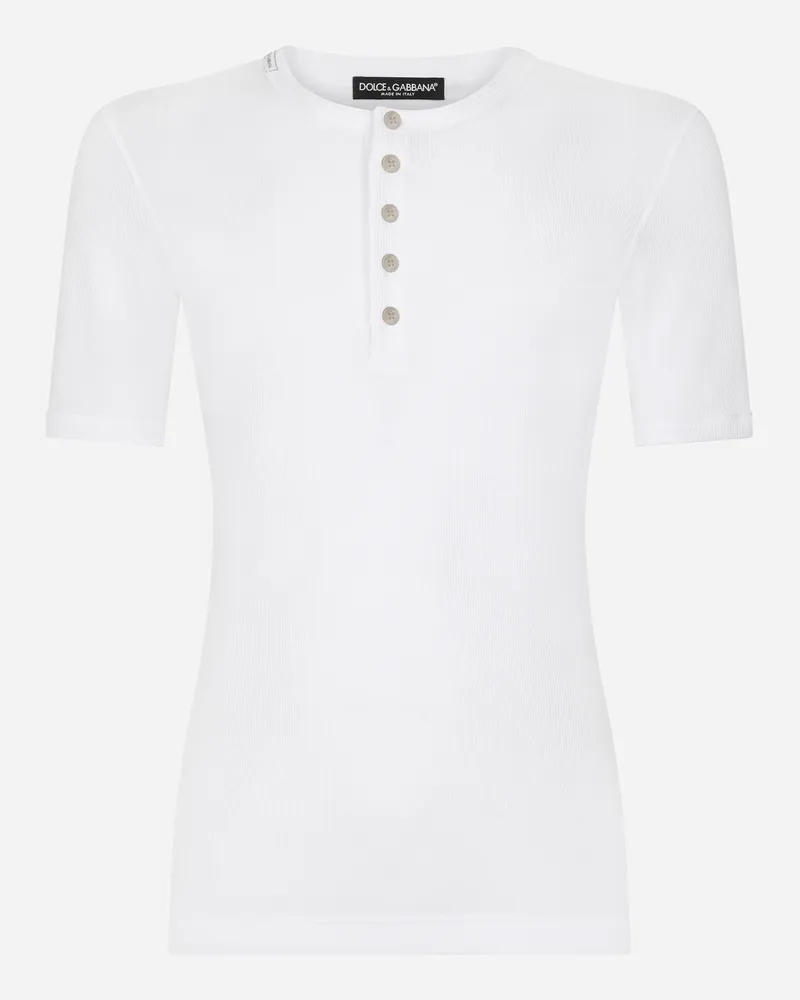 Dolce & Gabbana Serafino-t-shirt Aus Gerippter Baumwolle - Mann T-shirts Und Polos Wei� Baumwolle Weiss