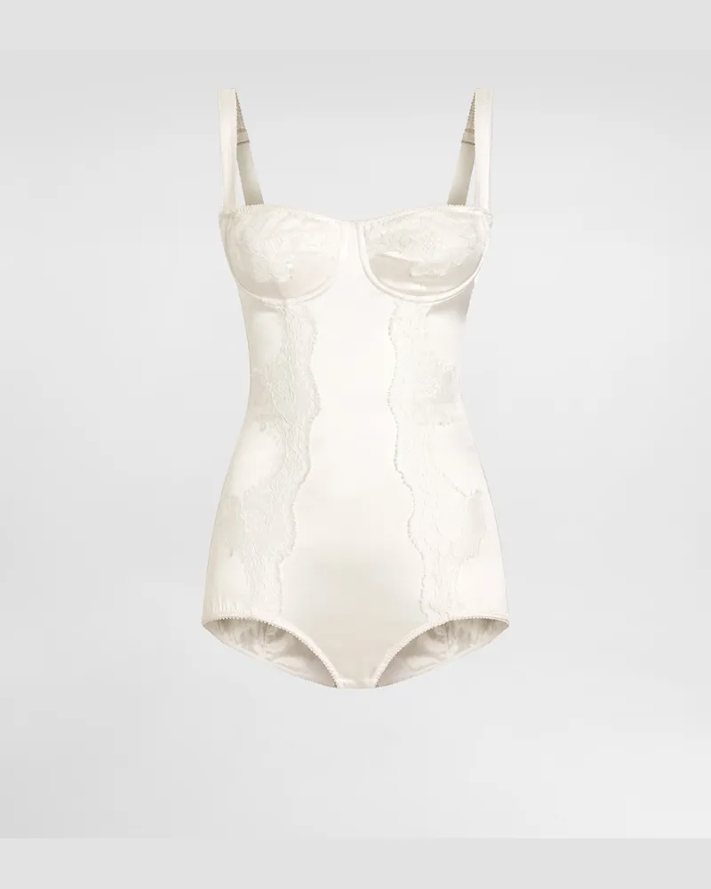 Dolce & Gabbana Balconette-bodysuit Aus Seide Mit Spitze - Frau Blusen Und Tops Wei� Seide White
