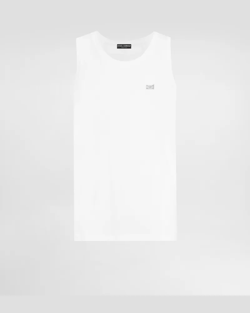 Dolce & Gabbana Oversize-tanktop Aus Baumwolle Mit Plakette - Mann T-shirts Und Polos Wei Weiss