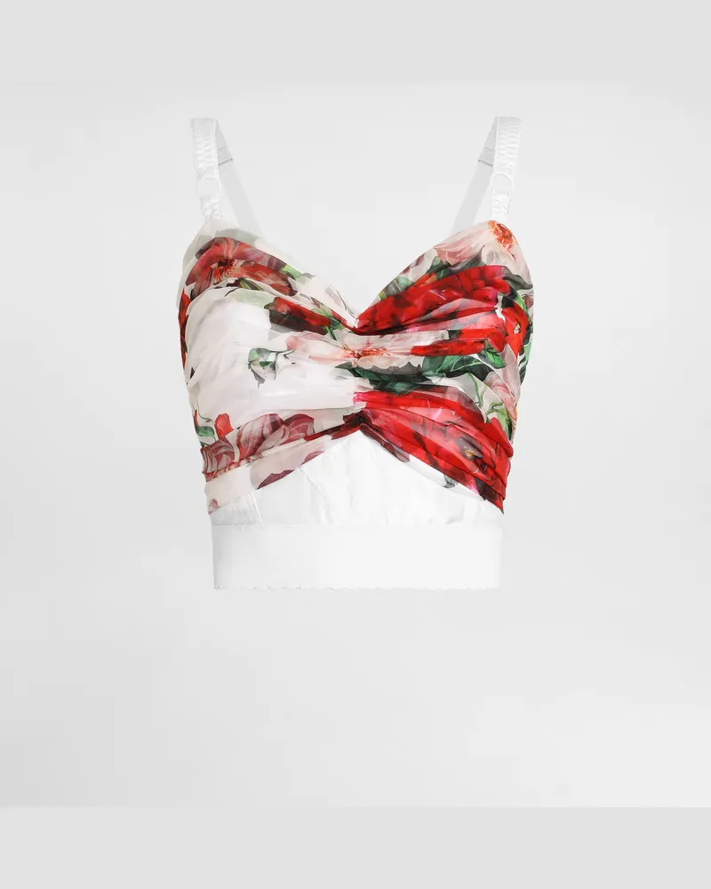 Dolce & Gabbana Bustiertop Aus Marquisette Und Chiffon Rosenprint - Frau Blusen Und Tops Drucken Drucken