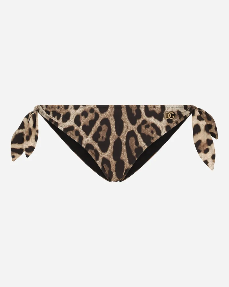 Dolce & Gabbana Bikinislip Mit Schleifen Leoprint - Frau Bademode Animalprint Jersey Mehrfarbig