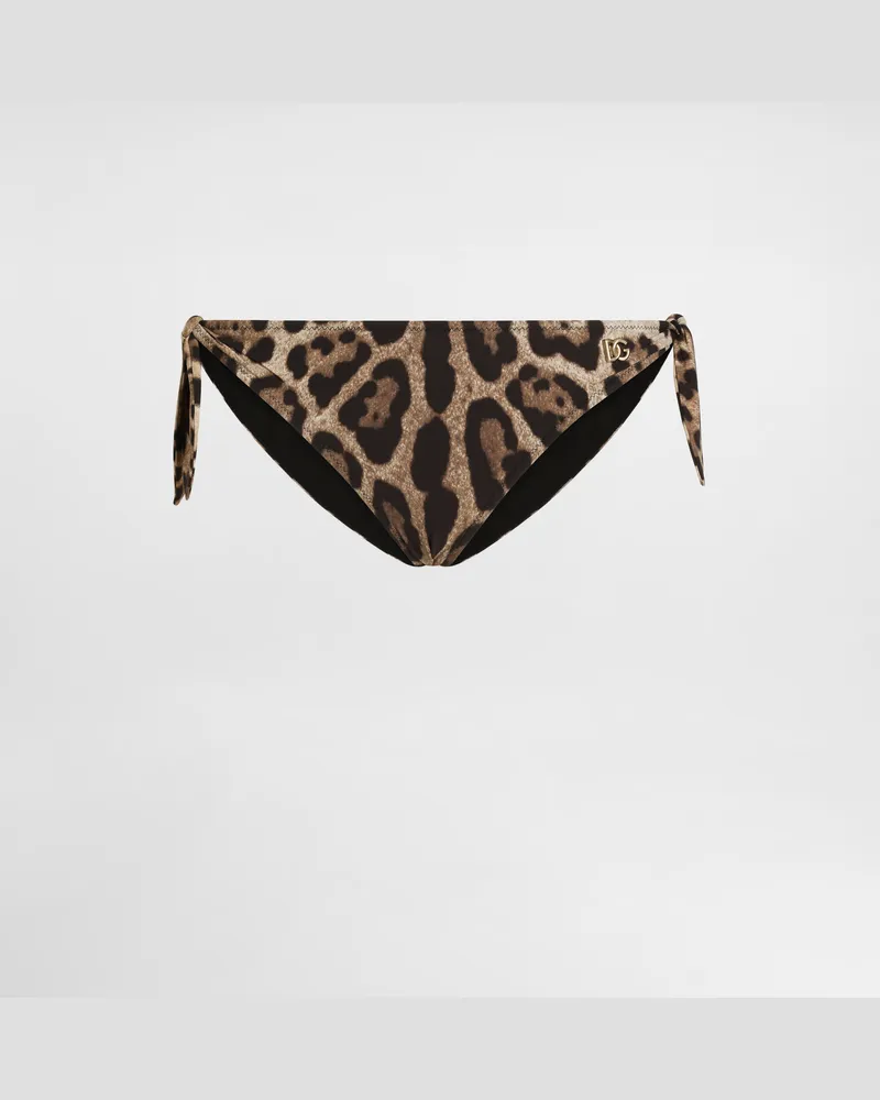 Dolce & Gabbana Bikinislip Mit Schleifen Leoprint - Frau Bademode Animalprint Jersey Mehrfarbig