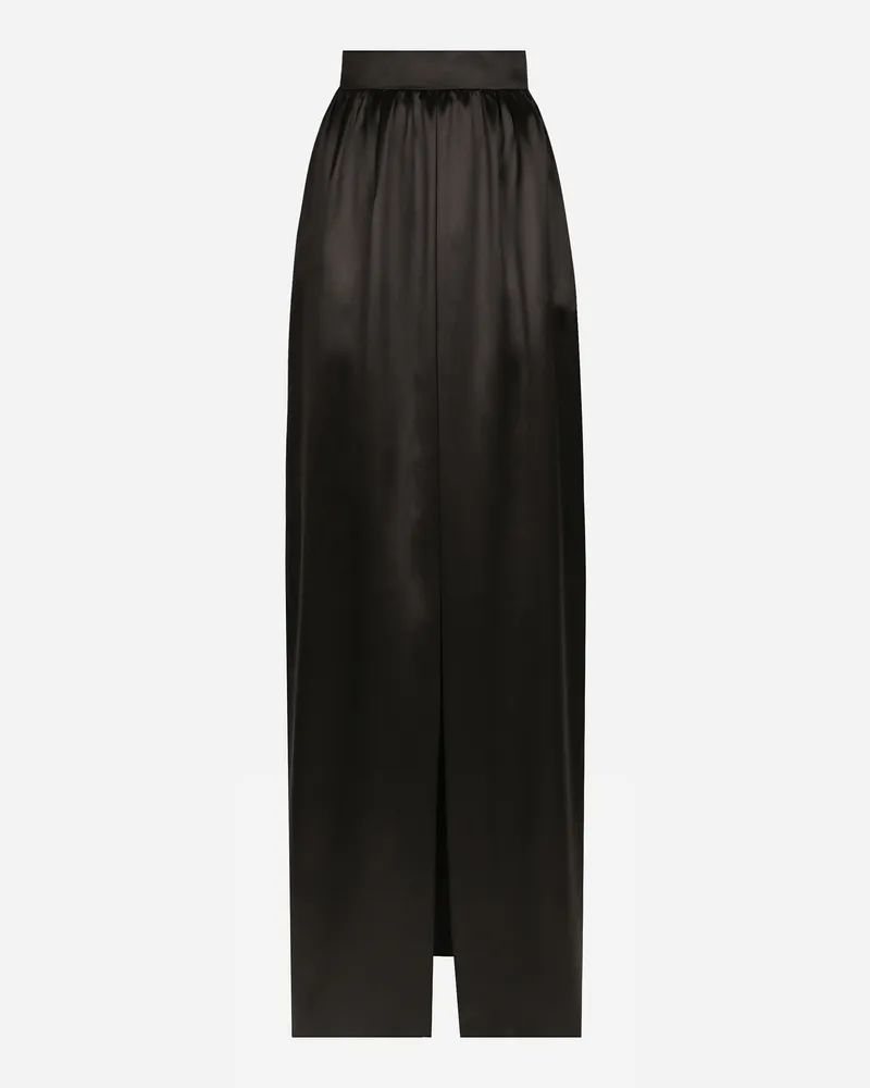 Dolce & Gabbana Langer Rock Aus Seidensatin Mit Schlitz - Frau Röcke Schwarz Schwarz