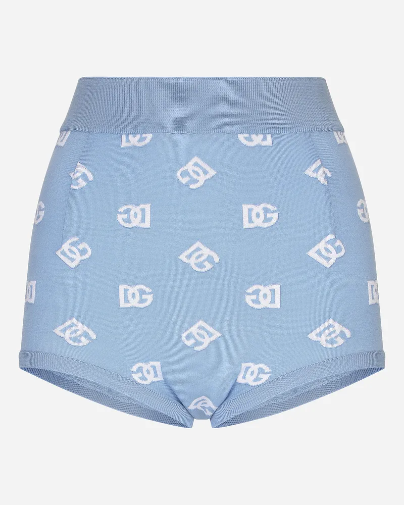 Dolce & Gabbana Kurze Hose Im Panty-design Aus Wolle Und Seide Mit Dg-intarsienlogo - Frau Hosen Und Shorts Azurblau Azurblau