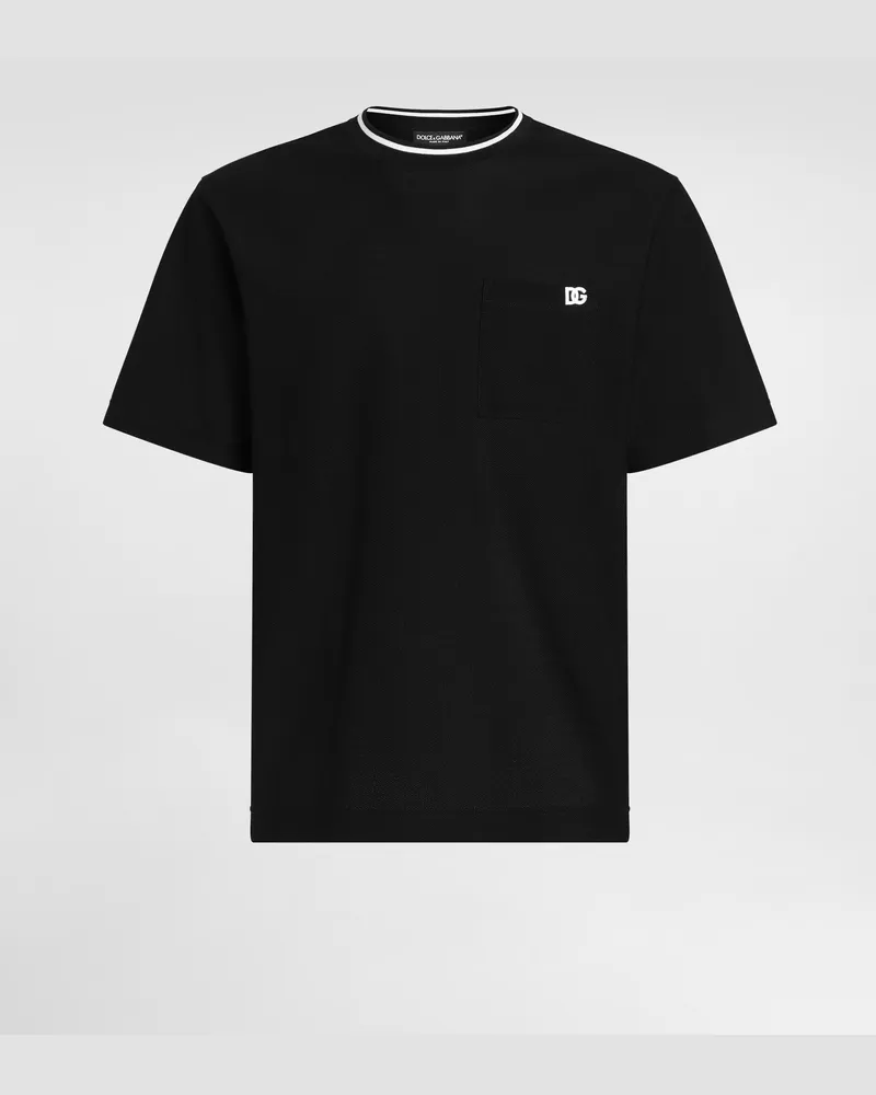 Dolce & Gabbana T-shirt Aus Baumwollpiqué - Mann T-shirts Und Polos Schwarz Schwarz