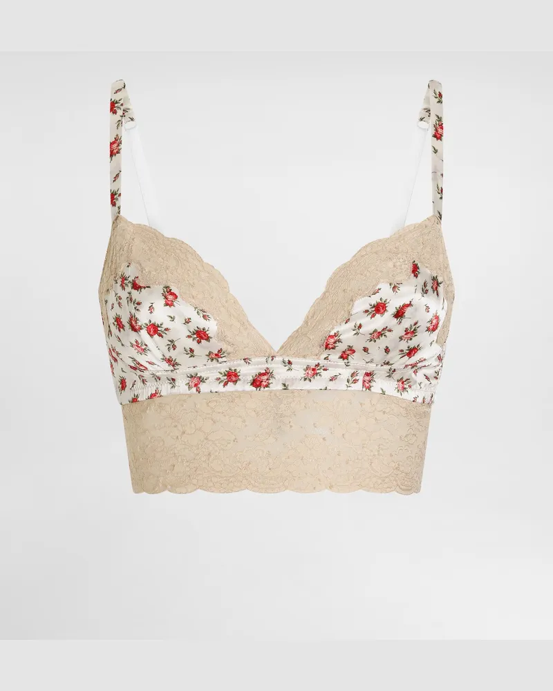 Dolce & Gabbana Small Rose-print Satin And Lace Bra - Frau Unterwäsche Multicolor Multicolor