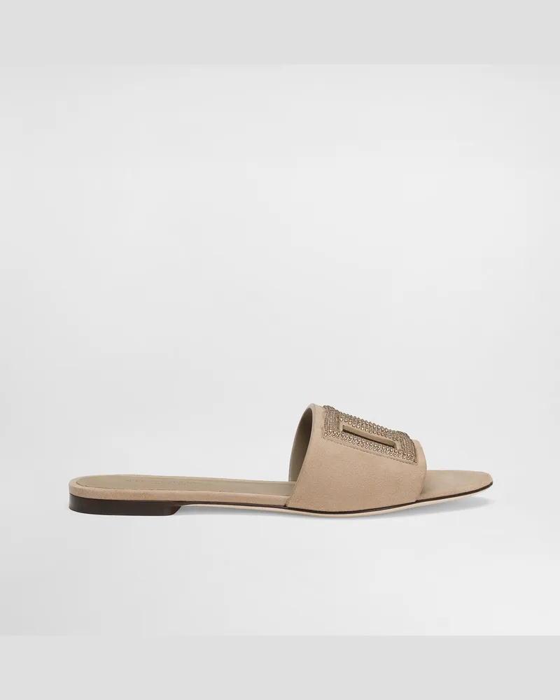 Dolce & Gabbana Pantolette Aus Veloursleder Mit Thermostrass - Frau Pantoletten Und Mules Beige Beige