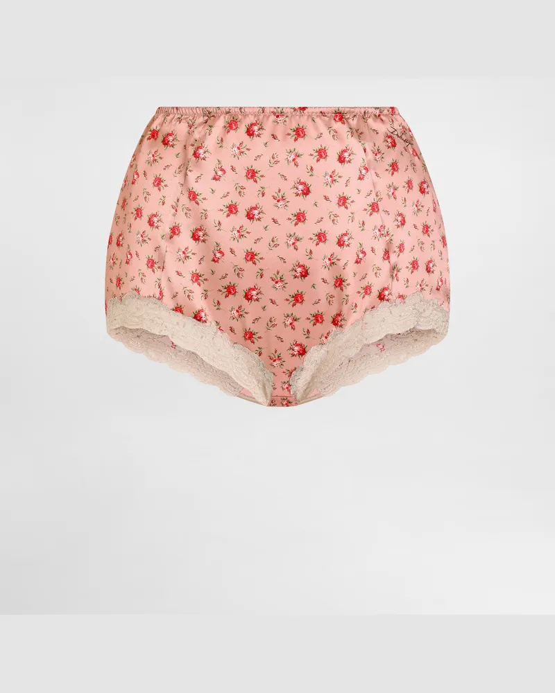 Dolce & Gabbana Small Rose-print Lace And Satin Briefs - Frau Unterwäsche Multicolor Multicolor