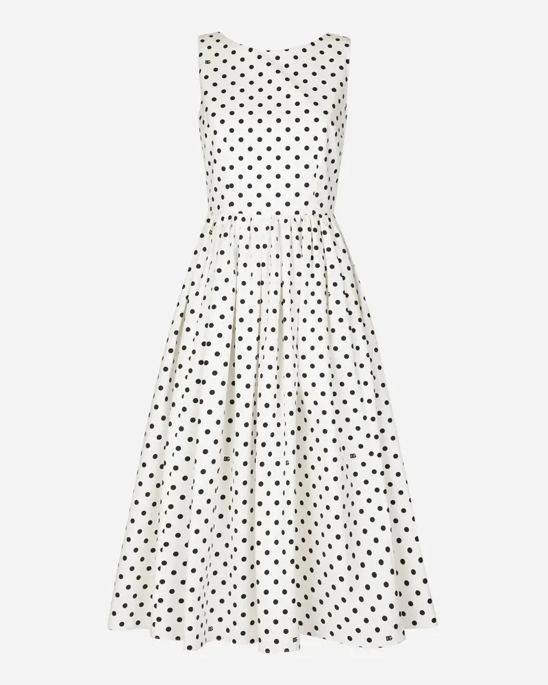 Dolce & Gabbana Longuette-tellerkleid Aus Baumwolle Punkteprint - Frau Kleider Drucken Drucken