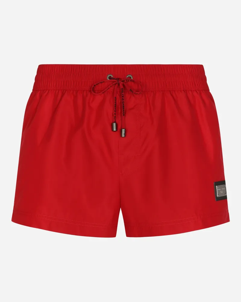 Dolce & Gabbana Short Swim Trunks With Branded Tag - Mann Beachwear Bordeaux Stoff Burgunderrot