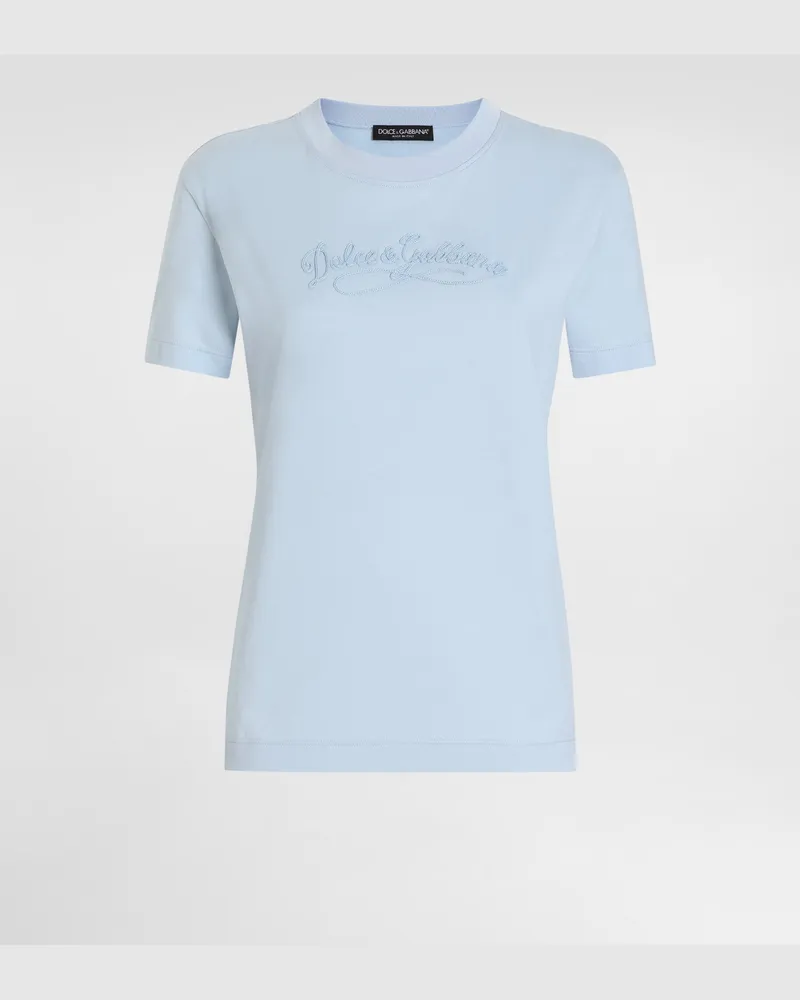 Dolce & Gabbana Jersey T-shirt With Embroidery - Frau T-shirts Und Sweatshirts Hellblau Azure
