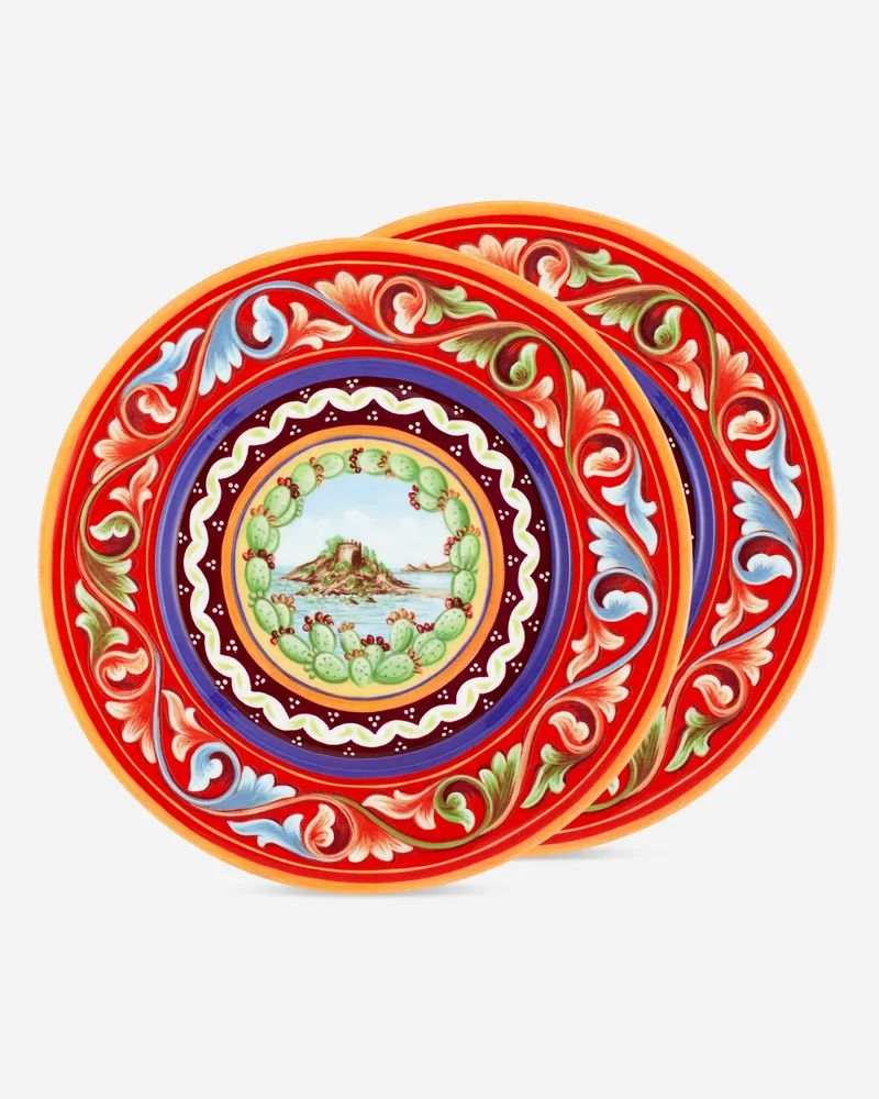 Dolce & Gabbana Set 2 Dinner Plates In Fine Porcelain - Flache Teller Mehrfarbig Mehrfarbig