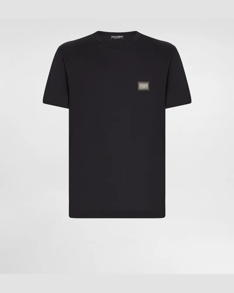 Dolce & Gabbana Baumwoll-t-shirt Mit Logoplakette - Mann T-shirts Und Polos Blau Blau