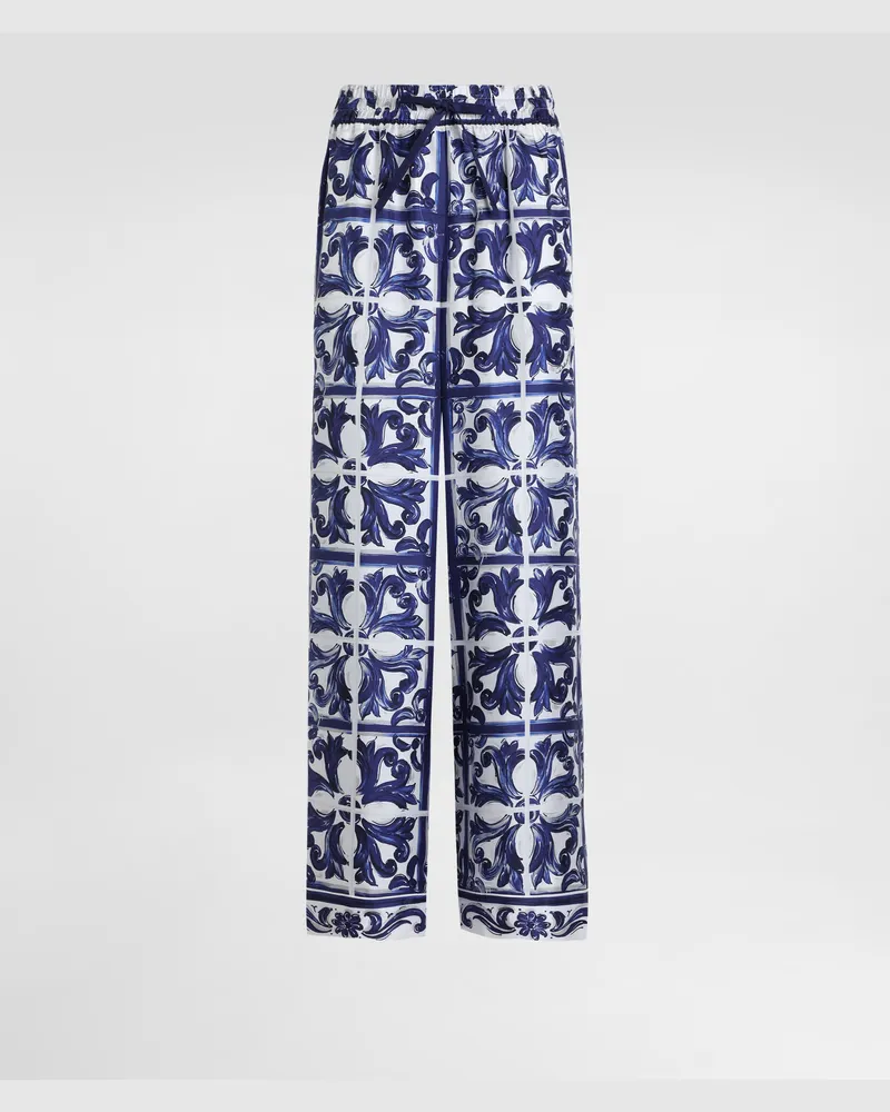 Dolce & Gabbana DG EXCLUSIVE  Hose Vanity Aus Seidentwill Mit Majolika-print - Frau Hosen Und Shorts Drucken Drucken