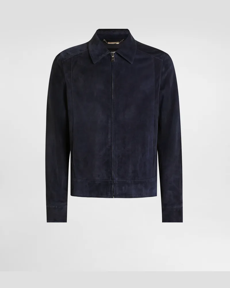 Dolce & Gabbana Leather Zipped Jacket - Mann Mäntel Und Jacken Blau Blue