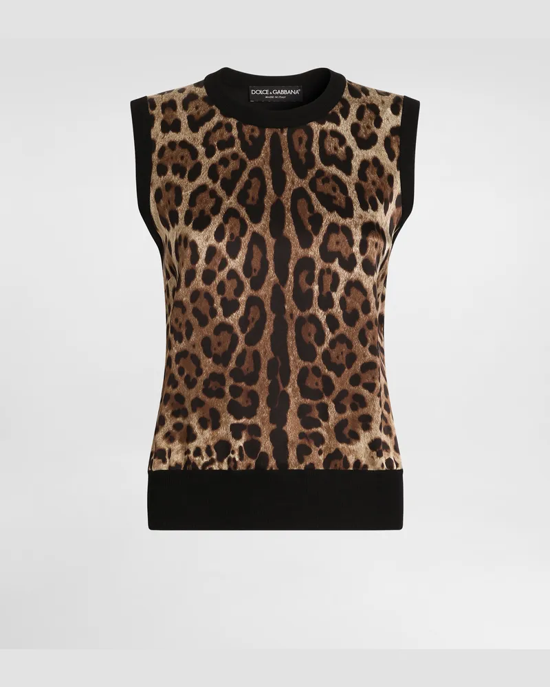 Dolce & Gabbana Top Aus Wolle Mit Leo-print - Frau Strickwaren Animalprint Drucken