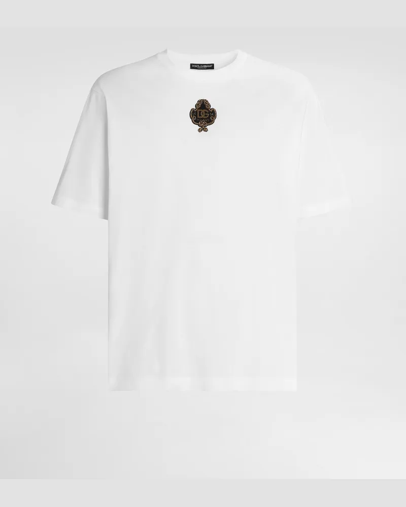Dolce & Gabbana T-shirt Aus Baumwolle Mit Patch - Mann T-shirts Und Polos Wei Weiss