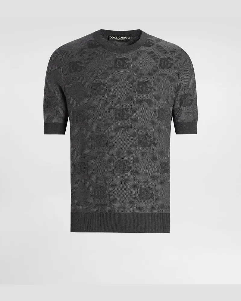 Dolce & Gabbana Rundhalspullover Aus Seide Mit Jacquardlogo - Mann Strickwaren Grau Grau