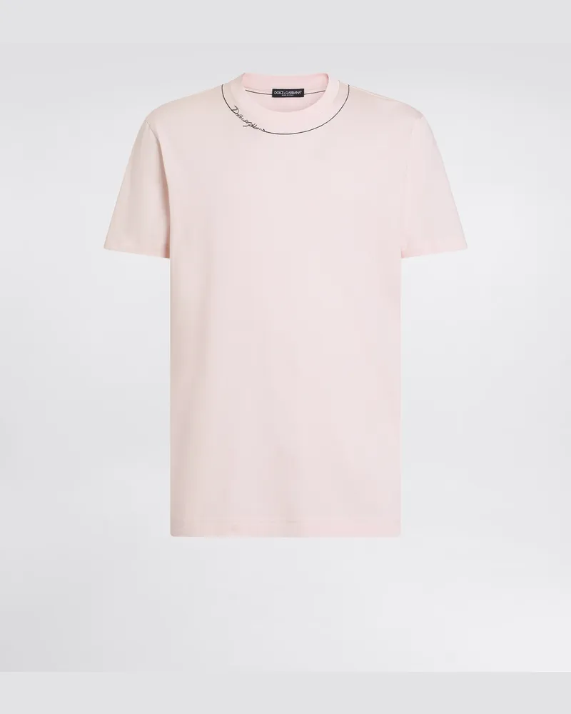 Dolce & Gabbana T-shirt Aus Baumwolle Mit Dg-stickerei - Mann T-shirts Und Polos Rosa Rosa