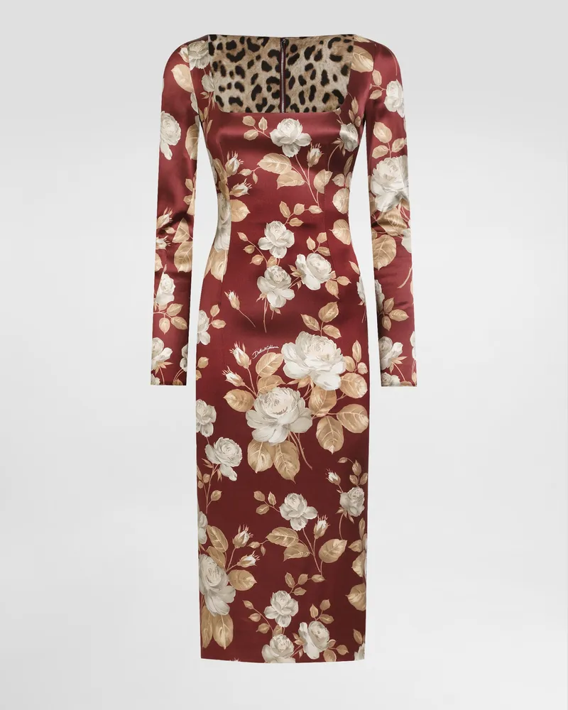 Dolce & Gabbana Kleid Aus Satin Mit Vintage-rosenprint - Frau Kleider Drucken Drucken