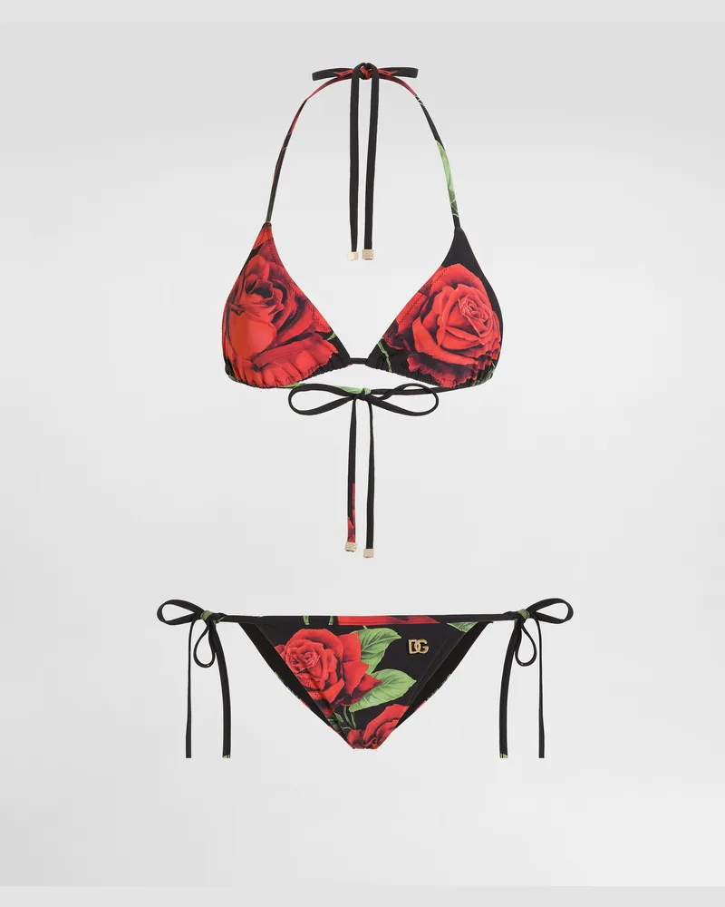 Dolce & Gabbana Triangel-bikini Mit Rosenprint - Frau Bademode Multicolor Multicolor