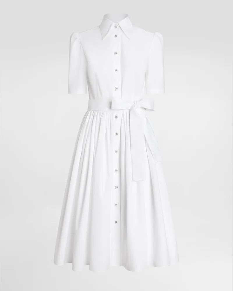 Dolce & Gabbana Longuette-blusenkleid Aus Baumwolle - Frau Kleider Wei Weiss