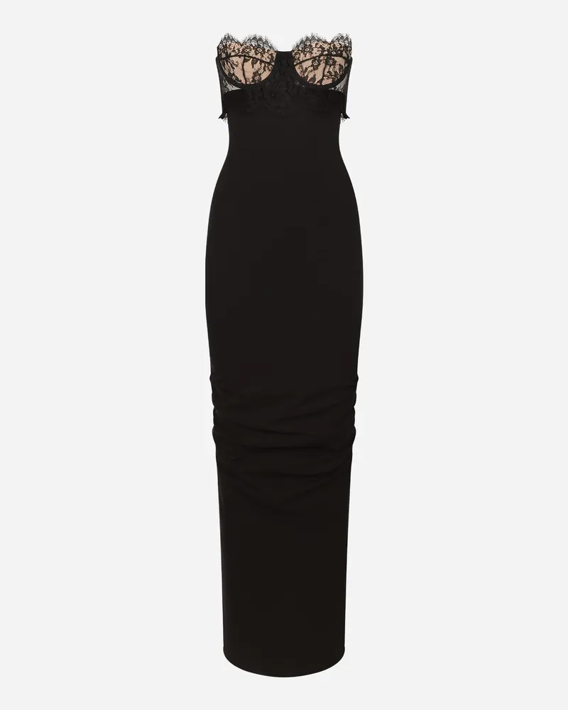 Dolce & Gabbana Langes Jerseykleid Aus Milano Ripp Mit Bustier - Frau Kleider Schwarz Schwarz