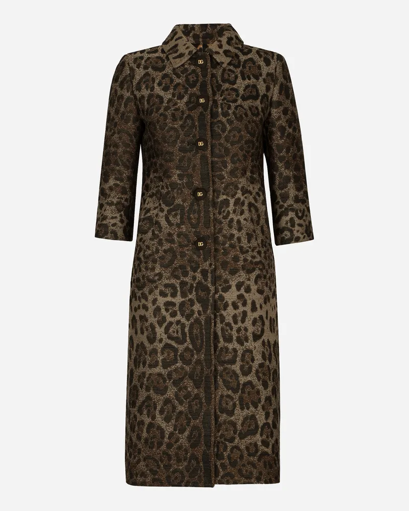 Dolce & Gabbana Einreihiger Mantel Aus Wolljacquard Mit Leomuster - Frau Mäntel Und Jacken Animalprint Wolle Mehrfarbig