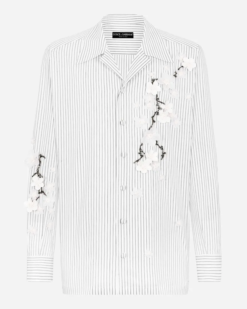 Dolce & Gabbana Hemd Aus Gestreiftem Popeline Mit Stickerei - Mann Hemden Mehrfarbig Multicolor