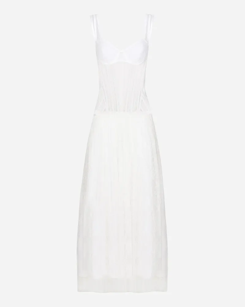 Dolce & Gabbana Langes Kleid Aus Spitze Mit Bustier-details - Frau Kleider Wei White
