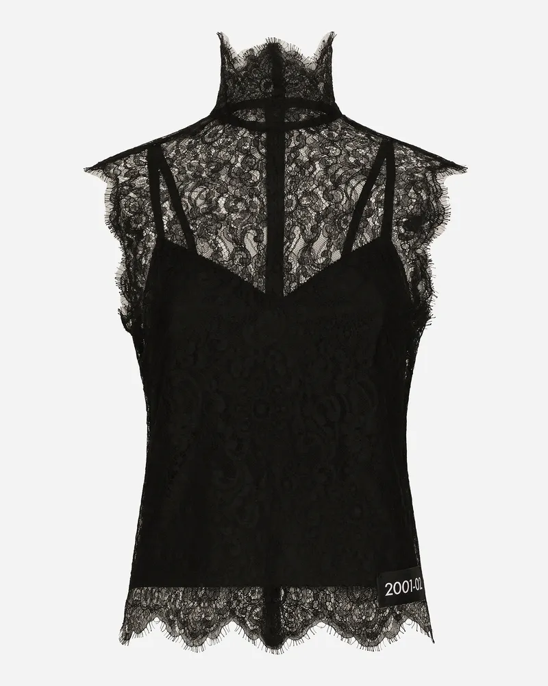 Dolce & Gabbana Ärmelloses Top Aus Chantilly-spitze - Frau Blusen Und Tops Schwarz Spitze Schwarz