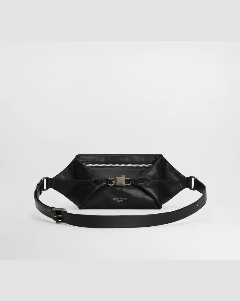 Dolce & Gabbana Lock Belt Bag In Tempesta Calfskin - Mann Rucksäcke Und Bauchtaschen Schwarz Black