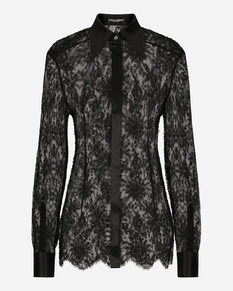 Dolce & Gabbana Bluse Aus Chantilly-spitze Mit Details Aus Satin - Frau Blusen Und Tops Schwarz Spitze Schwarz