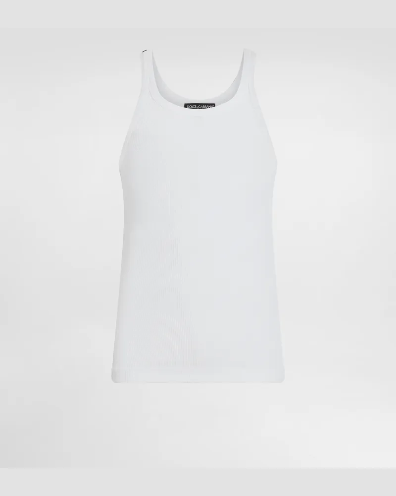 Dolce & Gabbana Geripptes Tanktop Aus Gewaschener Baumwolle - Mann T-shirts Und Polos Wei� Baumwolle Weiss