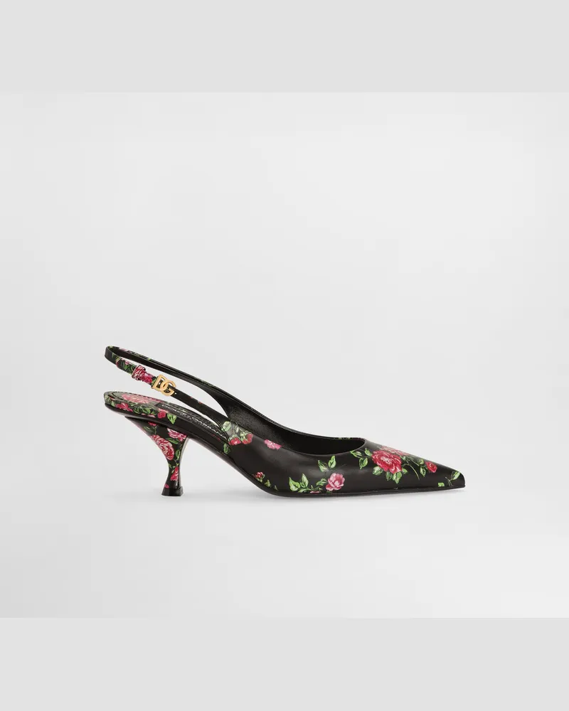 Dolce & Gabbana Slingback Lollo Aus Kalbsleder Mit Rosen-print: - Frau Pumps Und Slingbacks Mehrfarbig Mehrfarbig