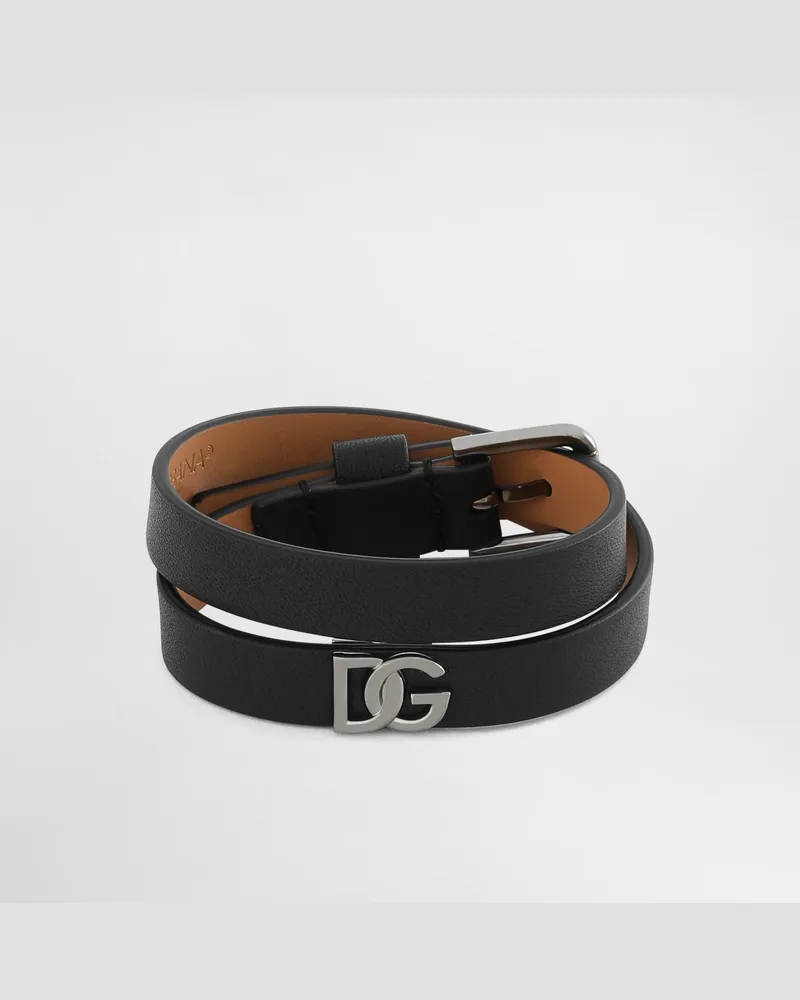 Dolce & Gabbana Armband Aus Kalbsleder Mit Dg-logo - Mann Bijoux Mehrfarbig Leder Schwarz