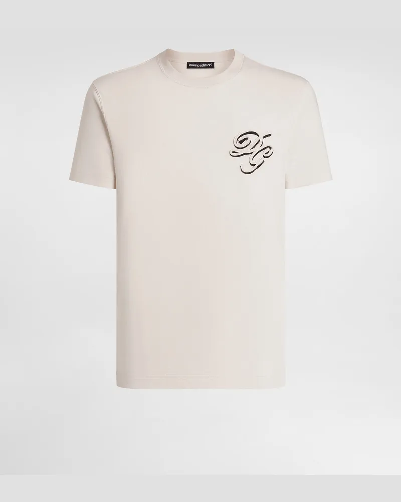 Dolce & Gabbana Cotton T-shirt With Embroidery - Mann T-shirts Und Polos Cremewei Cream