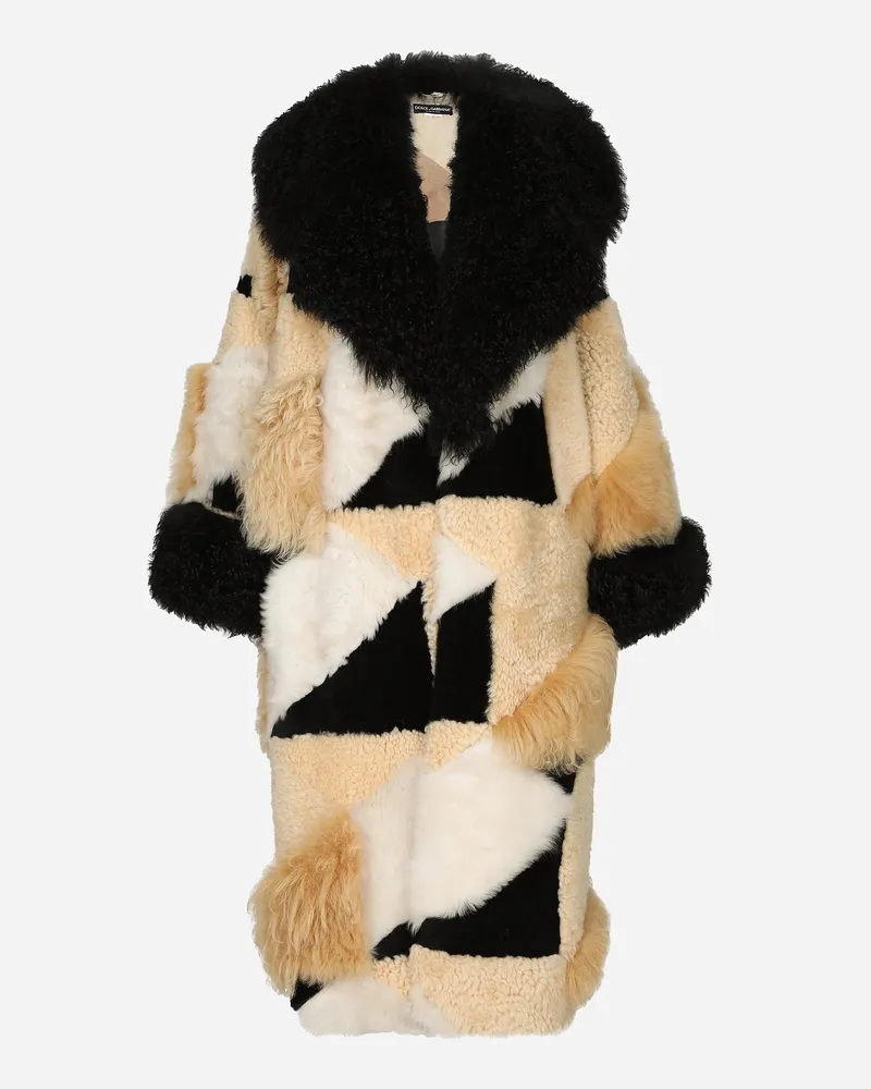 Dolce & Gabbana Langer Mantel Aus Schaffell-patchwork - Frau Mäntel Und Jacken Mehrfarbig Leder Mehrfarbig