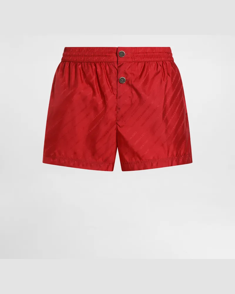 Dolce & Gabbana Kurze Badeboxershorts Aus Jacquard Mit Logo - Mann Beachwear Rot Rot